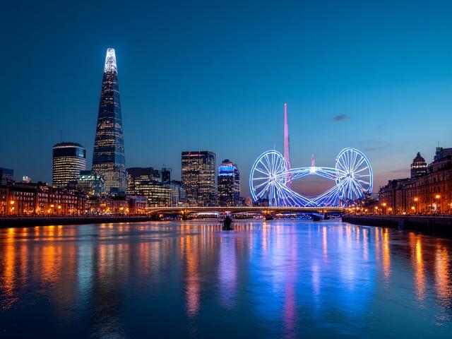 Futuristic skyline of London with data streams
