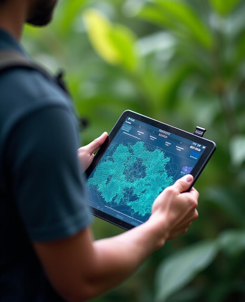 Biologist reviewing complex data charts in the field